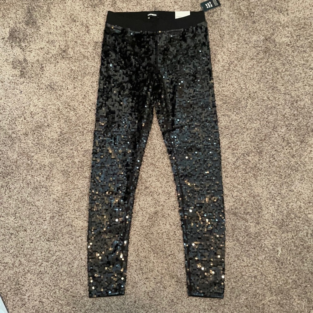 Black sequin leggings from express